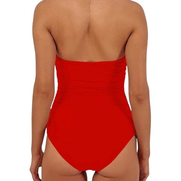 Stunning Red Bandeau Tie Front Cut Out One Piece Swimsuit Size XL - Picture 4 of 9